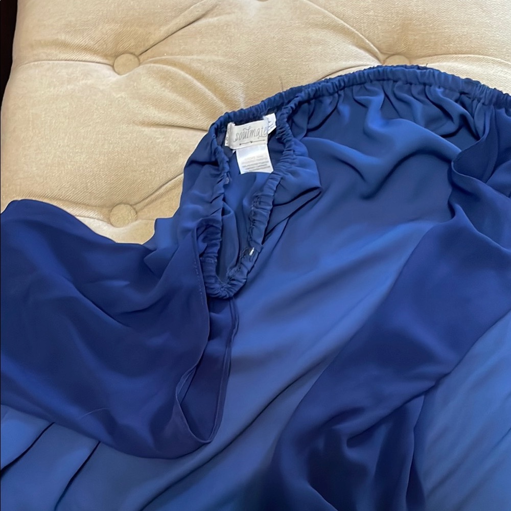Blue Ruffled Off-the-Shoulder Blouse - Picture 2 of 4